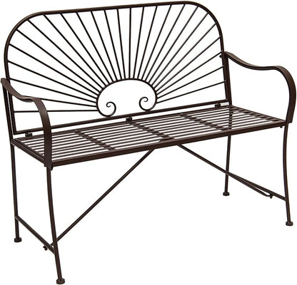XBrand 44" L Iron Sun-Patterned Seat for Two, Patio & Porch Furniture for Park, Yard, Lawn, Balcony, Backyard – Brown