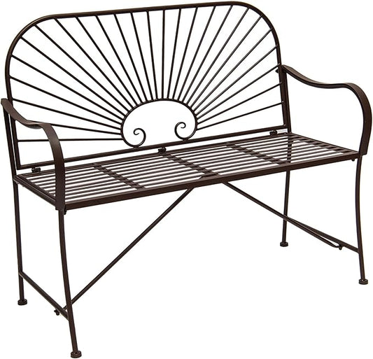 XBrand 44" L Iron Sun-Patterned Seat for Two, Patio & Porch Furniture for Park, Yard, Lawn, Balcony, Backyard – Brown