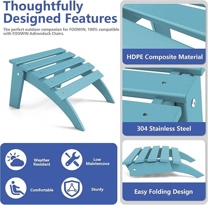 FOOWIN Folding Adirondack Ottoman Set of 4, HDPE All Weather Adirondack Footrests, Ottoman for Adirondack Chair,Patio Footstool for Outside Easy Storage,for Patio, Backyard, Porch, Garden, Light Blue