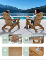 Folding Adirondack Chair Set of 2, Wooden Textured Plastic Adirondack Chairs with 2 Cup Holder - Photo 4