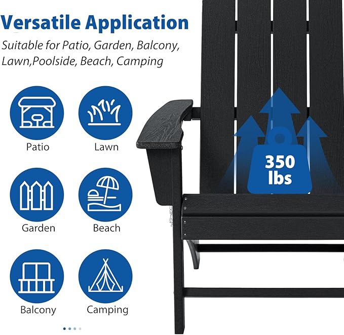 Folding Adirondack Chair Weather Resistant Foldable Fire Pit Chairs HDPE Outdoor Adirondack Chair for Patio Front Porch Pool Garden Deck Fire Pit Outside, Black