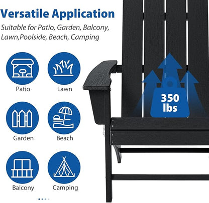 Folding Adirondack Chair Weather Resistant Foldable Fire Pit Chairs HDPE Outdoor Adirondack Chair for Patio Front Porch Pool Garden Deck Fire Pit Outside, Black
