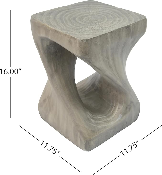 Faux Concrete Side Table Outdoor Patio Square Side Table Faux Stone End Table Small Coffee Table Faux Wood Stump Accent Tables, Garden Stool Plant Stand for Porch, Backyard Grey