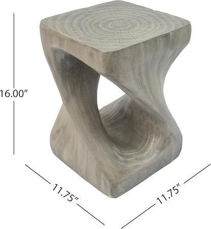Faux Concrete Side Table Outdoor Patio Square Side Table Faux Stone End Table Small Coffee Table Faux Wood Stump Accent Tables, Garden Stool Plant Stand for Porch, Backyard Grey
