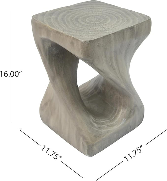 Faux Concrete Side Table Outdoor Patio Square Side Table Faux Stone End Table Small Coffee Table Faux Wood Stump Accent Tables, Garden Stool Plant Stand for Porch, Backyard Grey