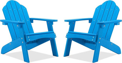 LUE BONA Kids Adirondack Chair Set of 2, Blue Poly Lumber Plastic Weather Resistant Toddler Outdoor Patio Lounge Chair for Balcony, Backyard