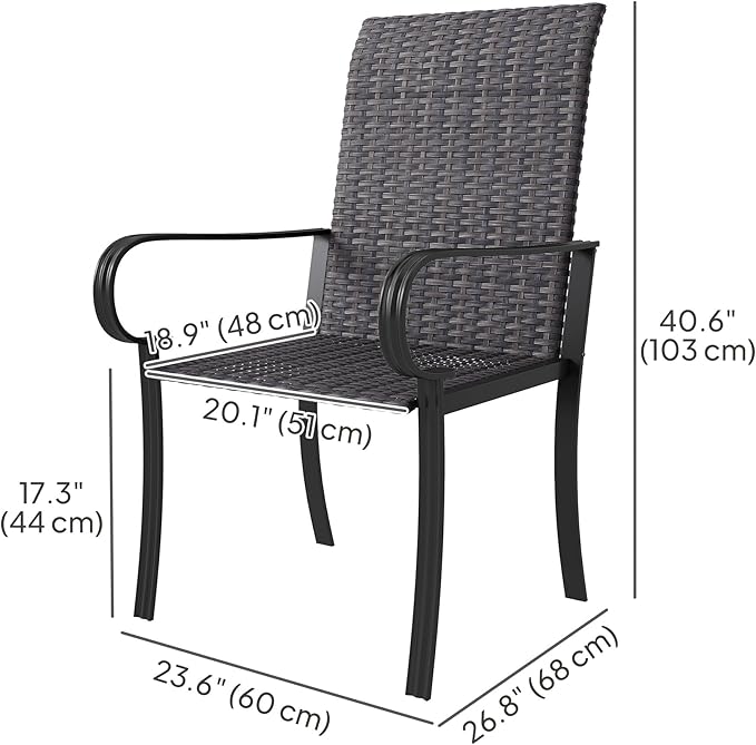 Outsunny Set of 4 Outdoor Wicker Dining Chairs, All-Weather Rattan Armchairs with Armrests, Steel Frame - Photo 3
