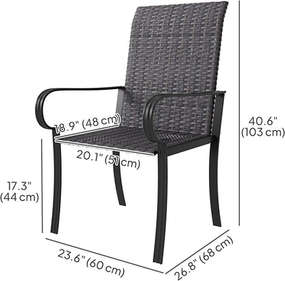 Outsunny Set of 4 Outdoor Wicker Dining Chairs, All-Weather Rattan Armchairs with Armrests, Steel Frame, Highback and Deep Seating, for Garden, Patio, Deck, Yard, Poolside, Brown