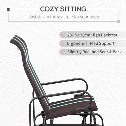 Outsunny Outdoor Glider Chair, Gliders for Outside Patio with Smooth Gliding Mechanism and Lightweight Construction for Backyard, Brown