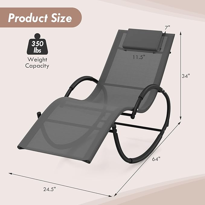 Tangkula Rocking Lounge Chair Outdoor, Zero Gravity Chaise Lounger with Removable Headrest, Fabric Backrest & Seat - Photo 3