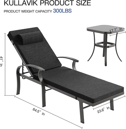 Patio Lounge Chairs Set of 3,Outdoor Lounge Chairs with 5 Adjustable Positions Backerst,Armrest Lounge Chair for Beach,Yard,Balcony,Poolside,Black