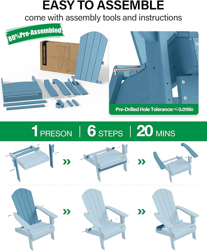 YEFU Adirondack Chair Set of 2, Folding Oversized Plastic Adirondack Chair with Cup Holder - Photo 9