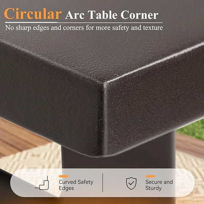 Rectangle Patio Dining Table, 8-Person Metal Outdoor Patio Table with Adjustable Umbrella Hole, Weather-Resistant for Garden Backyard Porch, Dark Brown