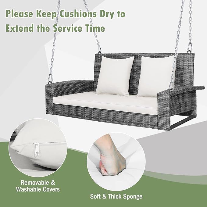 Tangkula 2 Person Wicker Hanging Porch Swing - Photo 6