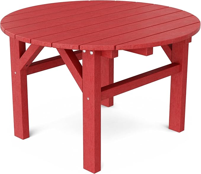Wildridge Classic 33” Occasional Table, Cardinal Red - Outdoor Weather Resistant Poly Conversation Table for Patio, Porch, Deck