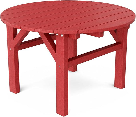 Wildridge Classic 33” Occasional Table, Cardinal Red - Outdoor Weather Resistant Poly Conversation Table for Patio, Porch, Deck
