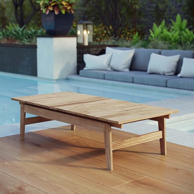 Modway Bayport Teak Wood Outdoor Patio Coffee Table in Natural