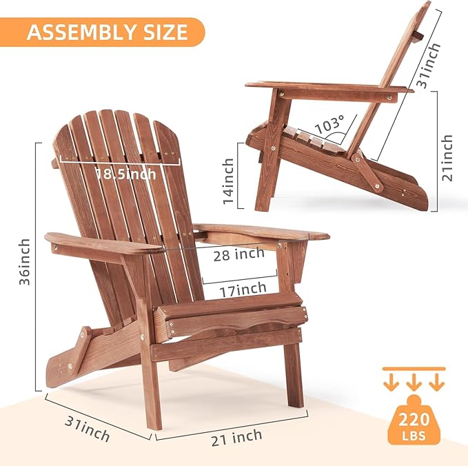 Wooden Folding Adirondack Chair Set of 6 - Photo 3