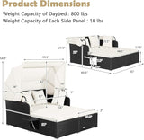 Tangkula Patio Rattan Daybed with Retractable Canopy, Outdoor Wicker Sunbed Lounger with 2 Foldable Side Tables - Photo 4