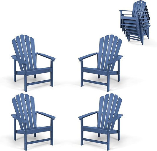 Stackable Adirondack Chairs Set of 4, Space Saving HDPE All-Weather Fire Pit Chair with Cover for Outdoor Lawn Porch Deck