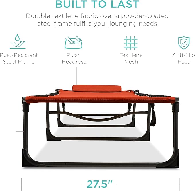 Best Choice Products Patio Chaise Lounge Chair, Portable Outdoor Folding Recliner for Lawn, w/ 8 Positions, Handles, 300lb Capacity - Burnt Orange