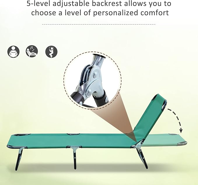 3-in-1 Heavy Duty Tanning Chair with Face Hole Adjustable 5-Position Folding Chaise Lounge Chairs Portable Lay Flat Beach Lounge Chair for Outdoor Sunbathing Patio Pool Lawn Camping Deck (Green)
