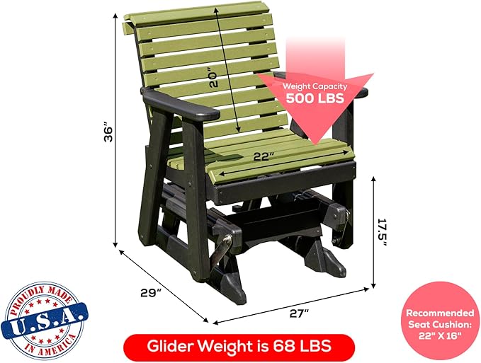 Amish Craftsmanship Made in USA 2FT Heavy Duty Poly Lumber Wood Porch Patio Glider HDPE with No Wood fibers Lancaster - Photo 2