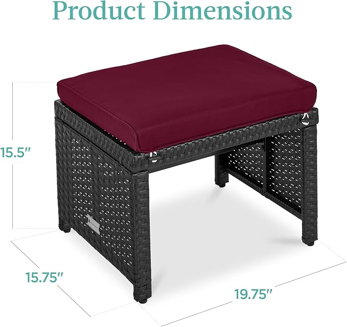 Best Choice Products Set of 2 Wicker Ottomans, Multipurpose Outdoor Furniture for Patio, Backyard, Additional Seating - Photo 7