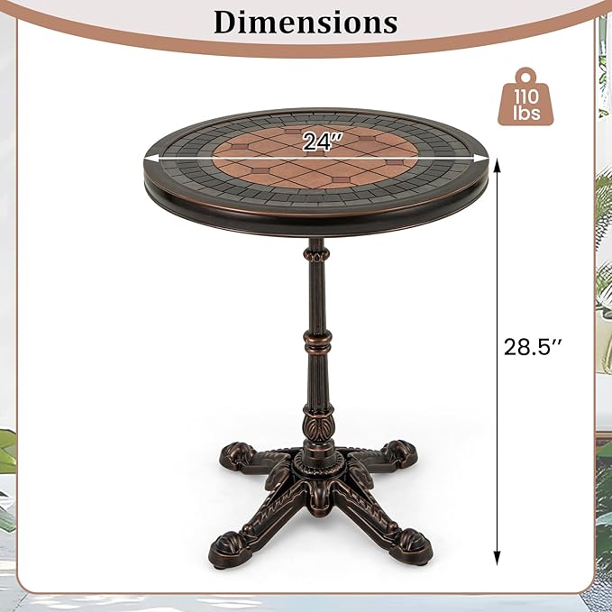 HAPPYGRILL 24” Patio Side Table, Outdoor Cast Aluminum End Table w/Painted Tabletop & Cross-Shaped Base, Mid Century Coffee Table Decorative Accent Table for Living Room Backyard Garden