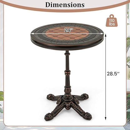 HAPPYGRILL 24” Patio Side Table, Outdoor Cast Aluminum End Table w/Painted Tabletop & Cross-Shaped Base, Mid Century Coffee Table Decorative Accent Table for Living Room Backyard Garden