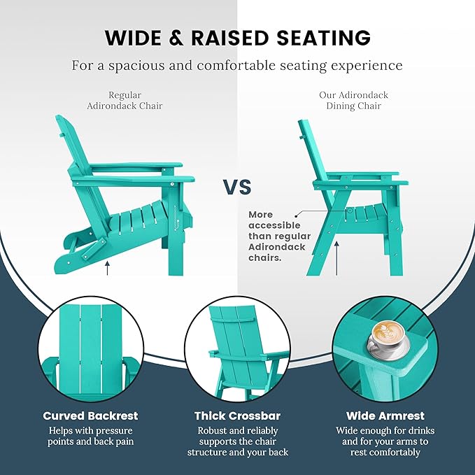 WO WESTIN OUTDOOR HDPE Shoreside Modern Curveback Adirondack Dining Chair,Turquoise