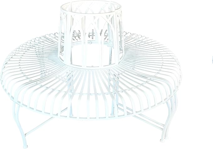 Hi-Line Gift Ltd. Semi-Circle White Metal Tree Wrap Garden Bench