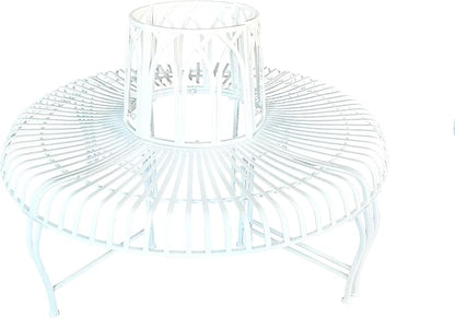 Hi-Line Gift Ltd. Semi-Circle White Metal Tree Wrap Garden Bench
