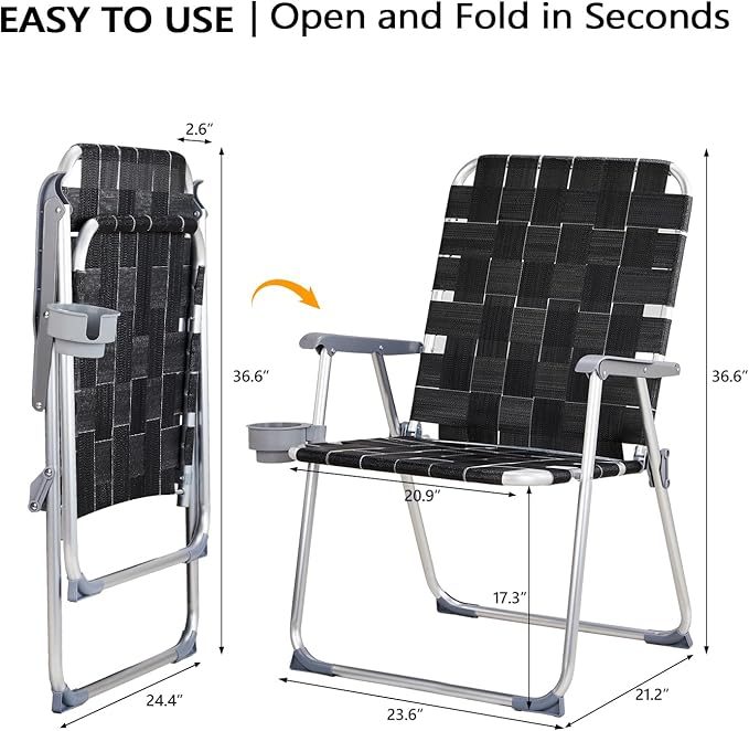 VINGLI Aluminum Oversize Patio Lawn Chairs Folding Set of 2 with Detachable Cup Holder - Photo 3