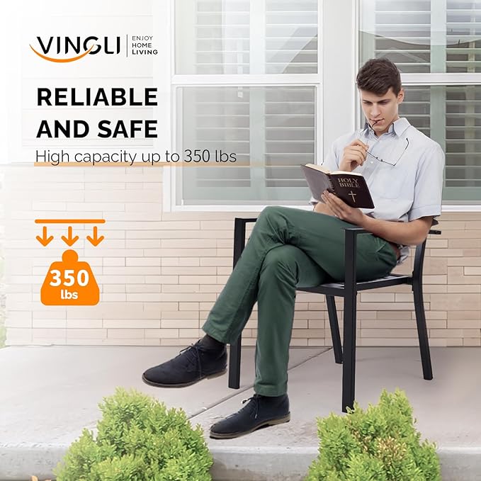 VINGLI Outdoor Dining Chairs Set of 4, Metal Frame Patio Chairs with Armrests - Photo 7
