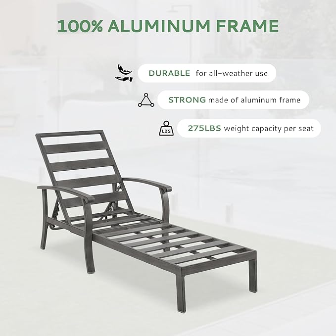 Chaise Lounge Chair Outdoor - 3 Piece Patio Aluminum Chaise Lounge Chair Set with Side Table - Photo 8