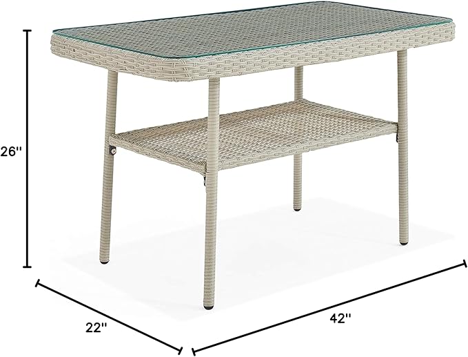 Alaterre Furniture "Windham All-Weather Wicker Outdoor 26"" H Cocktail Table with Glass Top", light gray