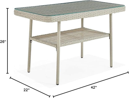 Alaterre Furniture "Windham All-Weather Wicker Outdoor 26"" H Cocktail Table with Glass Top", light gray