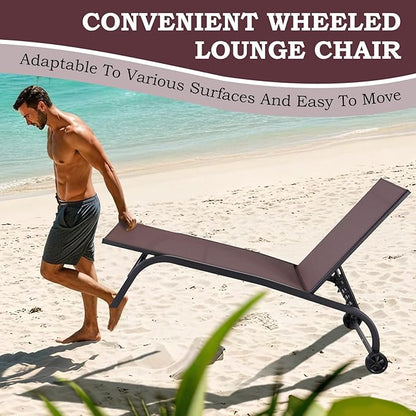 EROMMY Patio Chaise Lounge Chair Set of 2 with Table, Adjustable Backrest & Wheels, Oversized 26" W Outdoor Poolside Recliners for Garden, Deck, Lawn, Backyard
