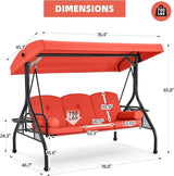 HOMREST 3 Seat Outdoor Porch Swing with Adjustable Canopy, Convertible Patio Swing Bed with Stand - Photo 5