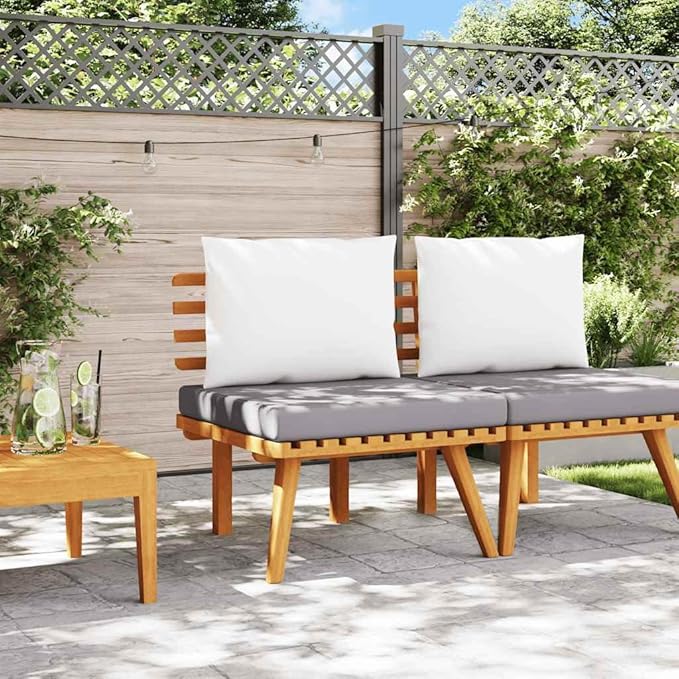 Garden Chair Natural Dark Gray White with Solid Acacia Wood Frame and Plush Cushions for Outdoor Relaxation and Dining - Photo 4