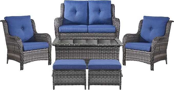 Belord 6 Pieces Patio Furniture Set Outdoor Wicker Furniture, 2 Patio Wicker Chairs with 1 Loveseat Sofa - Photo 1