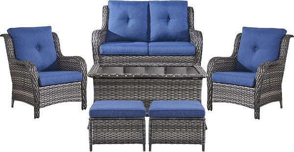 Belord 6 Pieces Patio Furniture Set Outdoor Wicker Furniture, 2 Patio Wicker Chairs with 1 Loveseat Sofa - Photo 1