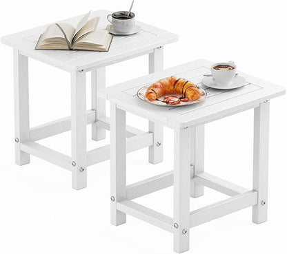 YEFU Outdoor Side Table for Patio: 16" HIPS Weather - Resistant Adirondack Tables Set of 2 - Small Square End Tables for Backyard Pool Porch Balcony - Indoor Outdoor Durable Table White