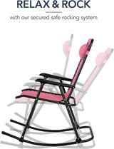 Best Choice Products Outdoor Folding Rocking Chair, Zero Gravity Lounge Chair, Patio Rocker w/Headrest Pillow - Pink - Photo 4