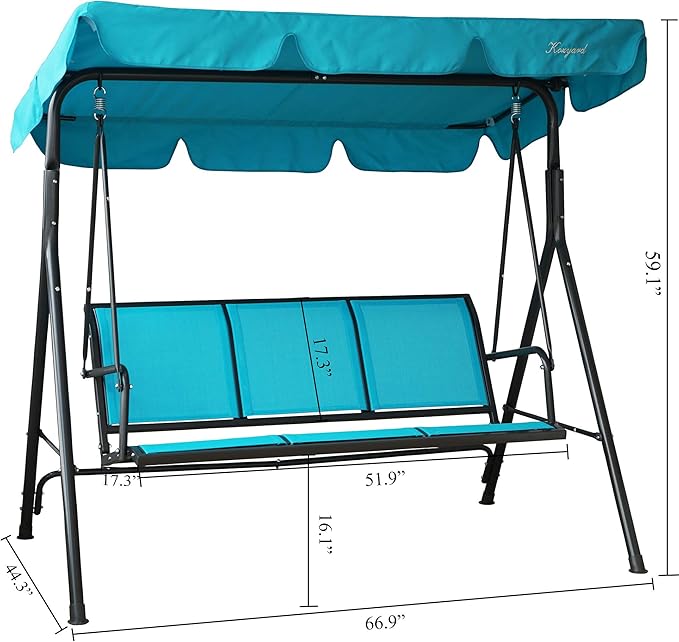 Kozyard 3-Person Outdoor Canopy Porch Swing Chair, Breathable Textilene Armrest Seat, Adjustable Shade - Photo 4