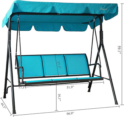 Kozyard 3-Person Outdoor Canopy Porch Swing Chair, Breathable Textilene Armrest Seat, Adjustable Shade, Heavy-Duty Powder-Coated Steel Frame Swing for Patio, Backyard, Poolside & Balcony, Blue