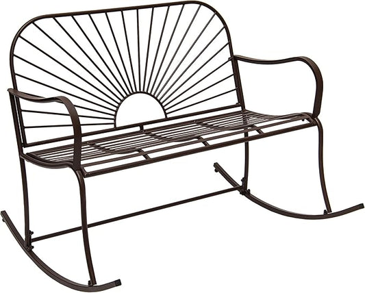 XBrand 44.5" L Iron Sun-Patterned Seat for Two Indoor/Outdoor Rocking Glider Bench, Durable Patio Glider Bench, Brown