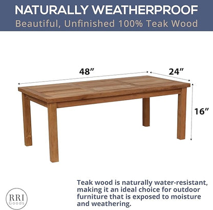 Teak Outdoor Coffee Table, Premium Grade A Teak Wood Patio Furniture, 24"X 48" Rectangular Table for Patio, Balcony, Lawn, Deck, Backyard, Terrace