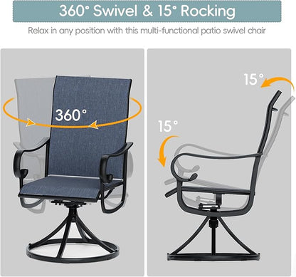 Patio Swivel Chairs Set of 2, Outdoor Dining Chairs with High Back, All-Weather Swivel Rocker Chair with Sturdy Metal Frame for Outdoor Poolside Lawn Garden, Navy Blue